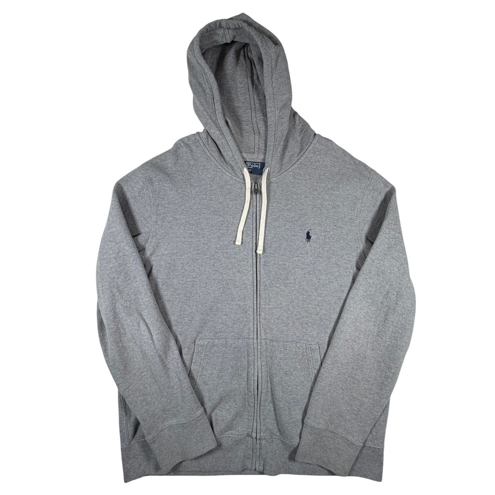 Polo Ralph Lauren Mens XL Heather Grey Pique Full Zip Hoodie‎ Cotton Pony Logo